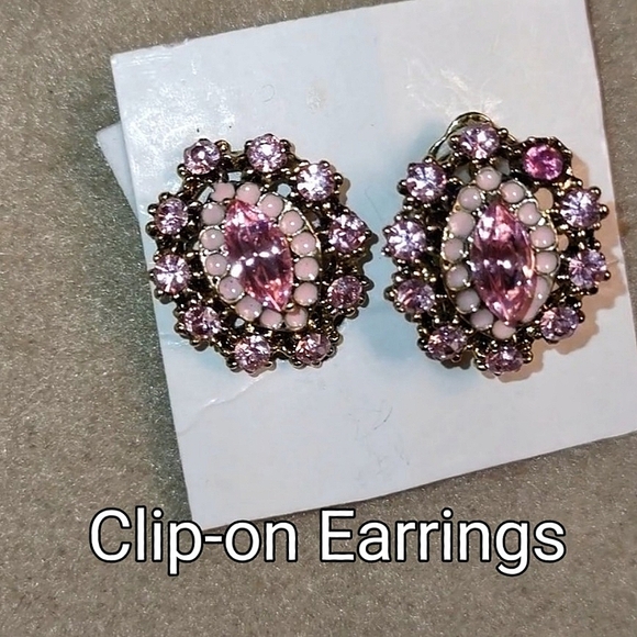 Pink Crystal Clip Earrings - Picture 8 of 12